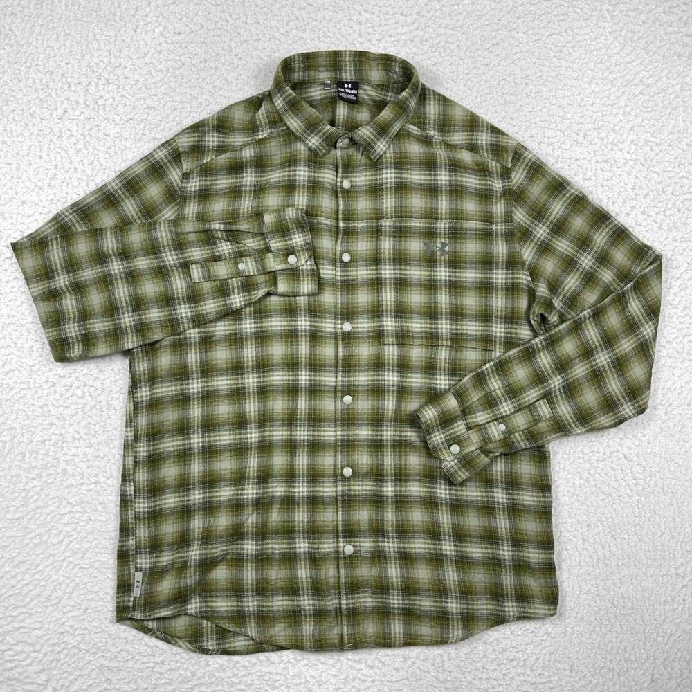 Under Armour Shirt Mens XXL Green Plaid Snap Outdoor Hiking Gorpcore Flannel